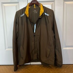 RLX Ralph Lauren Olive with yellow neck trim Large lightweight shell reflective